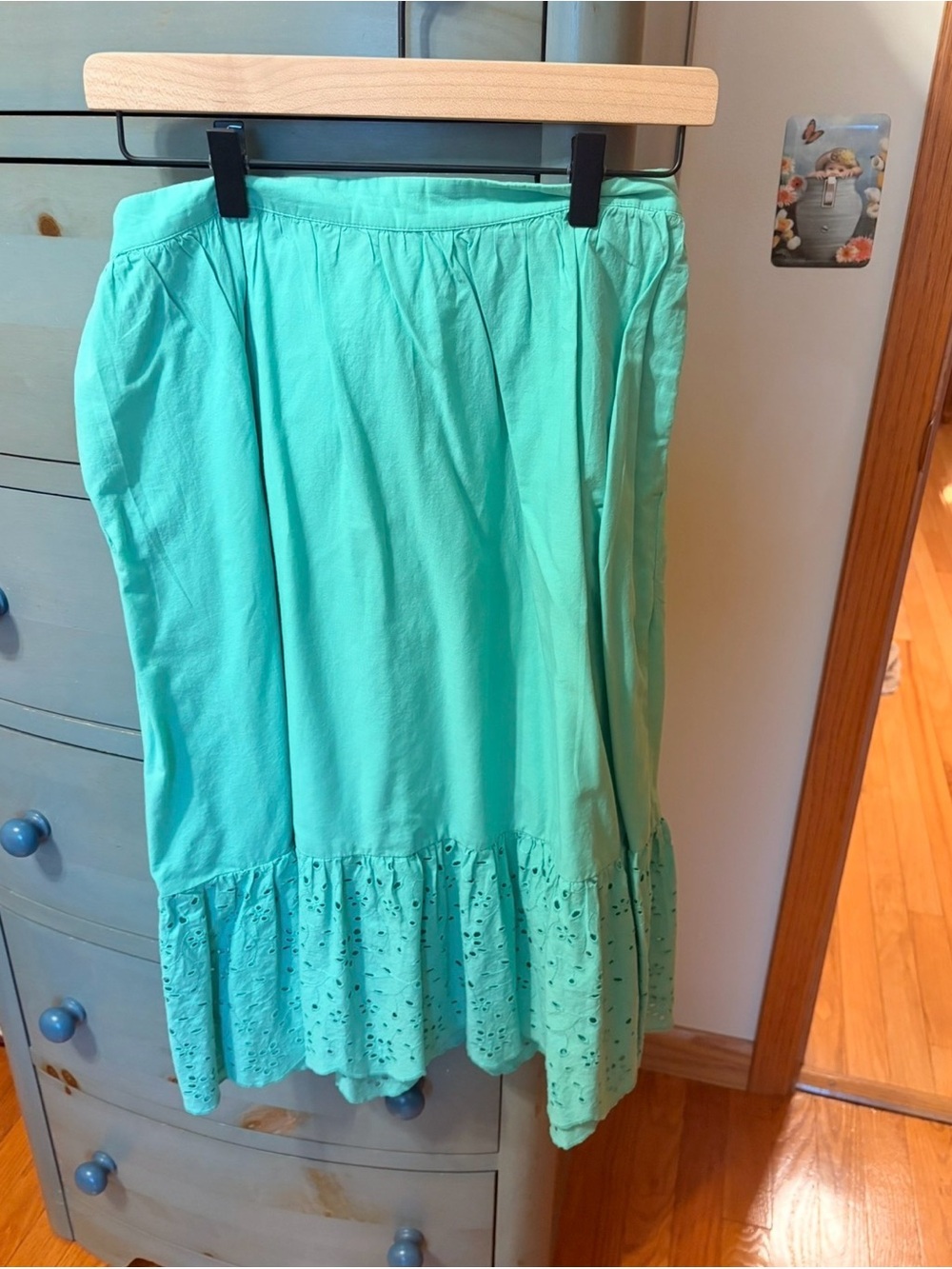 J. Crew Mint Green Eyelet-Hem Midi Skirt